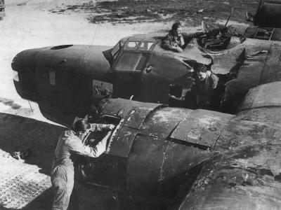 B-24 Liberator hit by bombs in mid air