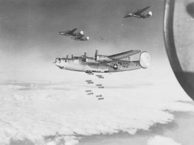 B-24 Liberator Bombers 8th Air Force Drops Bombs On Germany