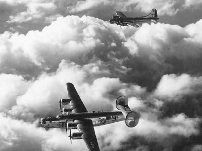 B-24L Liberator #21 44-49647 and B-17G 44-6643 of the 2nd BG 96th BS over Linz Austria 724th Bomb Squadron 451st Bomb Group