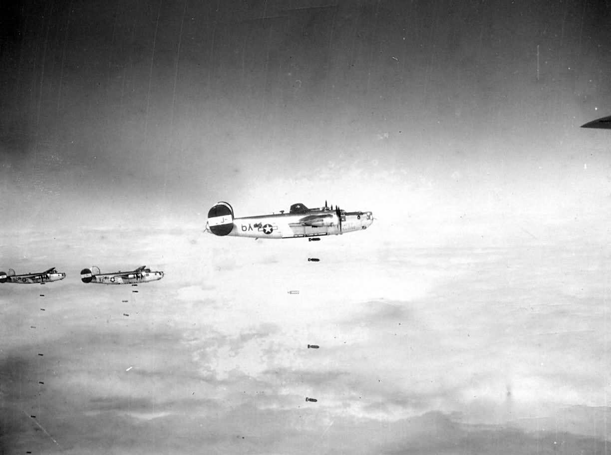B-24 Liberators dropping bombs 491st Bomb Group 8th Air Force