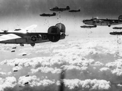 B-24 Liberators over Heiligenstadt Austria 464th Bomb Group 778th Bomb Squadron 15th AF. March 22, 1945