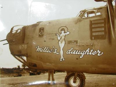 B-24 Liberator nose art MILLIES DAUGHTER 11th Bomb Group 98th Bomb Squadron 7th AF