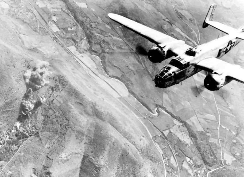 B-25J bombers destroys german supply depot