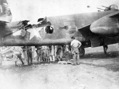 Damaged B-25 Mitchell Bomber