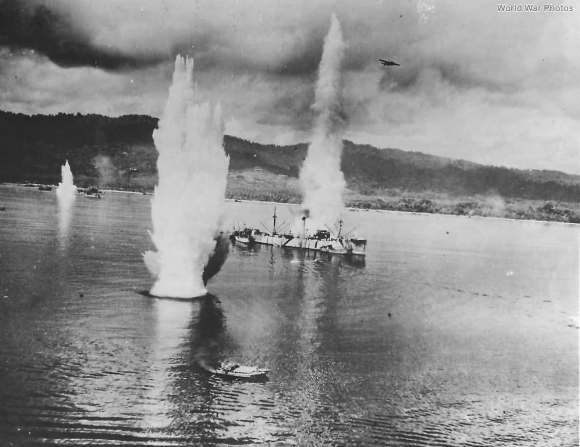 5th AF B-25 Blast Japanese Ships in Wewak Harbor 1943