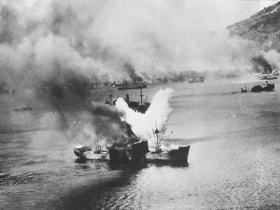 B-25 Blasts Japanese Ship at Rabaul 2 November 1943
