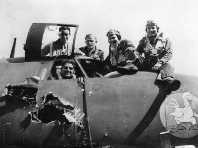 323rd Bomb Group Crew in Damaged B-26C-6-MO Marauder Miss Emily
