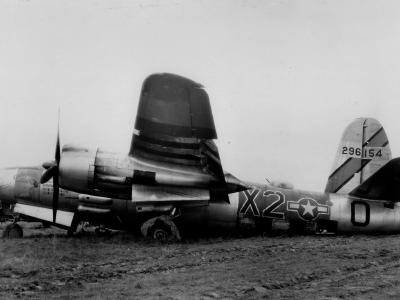 397th Bomb Group 596 BS B-26 Marauder 42-96154 after a crash landing in France 24 February 1945