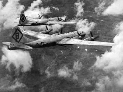 B-29 bombers of the 16th Bomb Group in flight