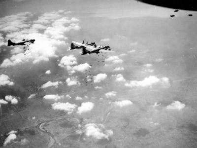 B-29 Superfortress drop their bombs on Tachiarai, Japan