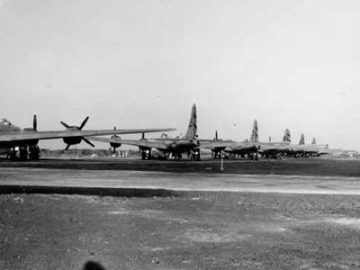 B-29 of 468th preparing to launch for Rangoon Burma from India 17 March 1945