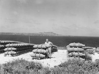 BOMBS STACKED for B-29 bombers