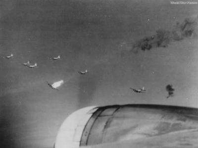 Burning B-17 of the 15th AF after a direct hit German FlaK 1945