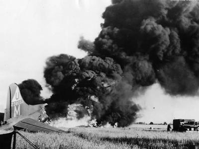 Burning remains of 457th BG B-17 „Skunk Hollow” 42-31620 and B-17 „Queen Bea” 42-38056