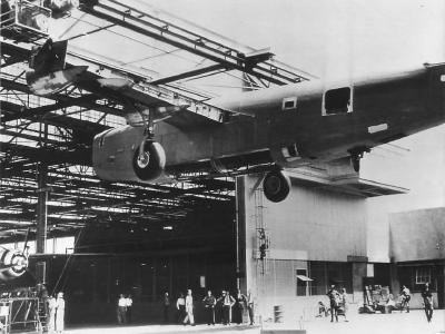 Hoist aids construction of B-24s at Consolidated Plant 1941