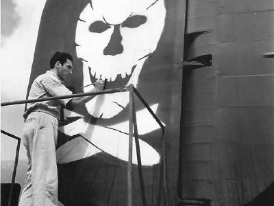 Painting Skull and Crossed Bombs on 90th BG 320th BS B-24 41-23849