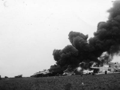 Burning B-29 Iwo Jima