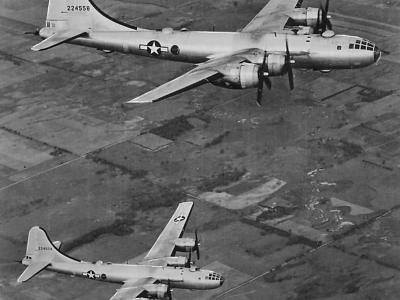 Pair of B-29 bombers in flight ’44