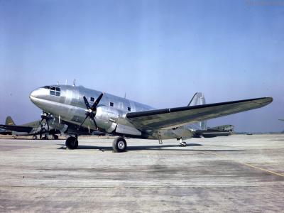 Transport aircraft C-46 at factory airfield