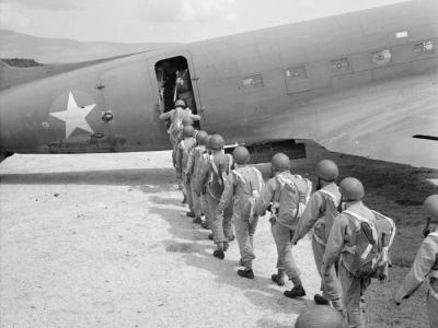 Paratroops board a Skytrain