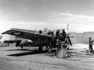 F4F-4 VMF-121 undergoing maintenance at Camp Kearny California 1942