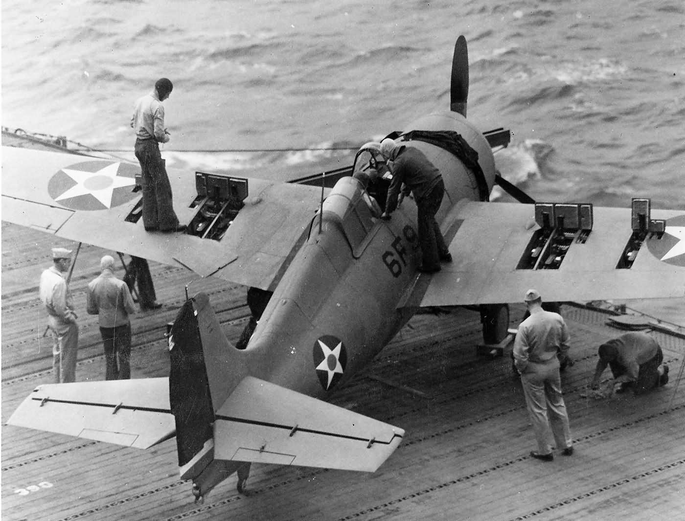 F4F-4 Wildcat code 6F9 of VF-6 flight deck of the carrier Enterprise CV-6, 10 April 1942