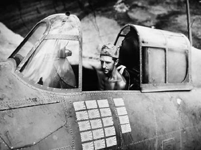F4F Wildcat Sgt. R.W.Greenwood in cockpit Henderson Field Guadalcanal