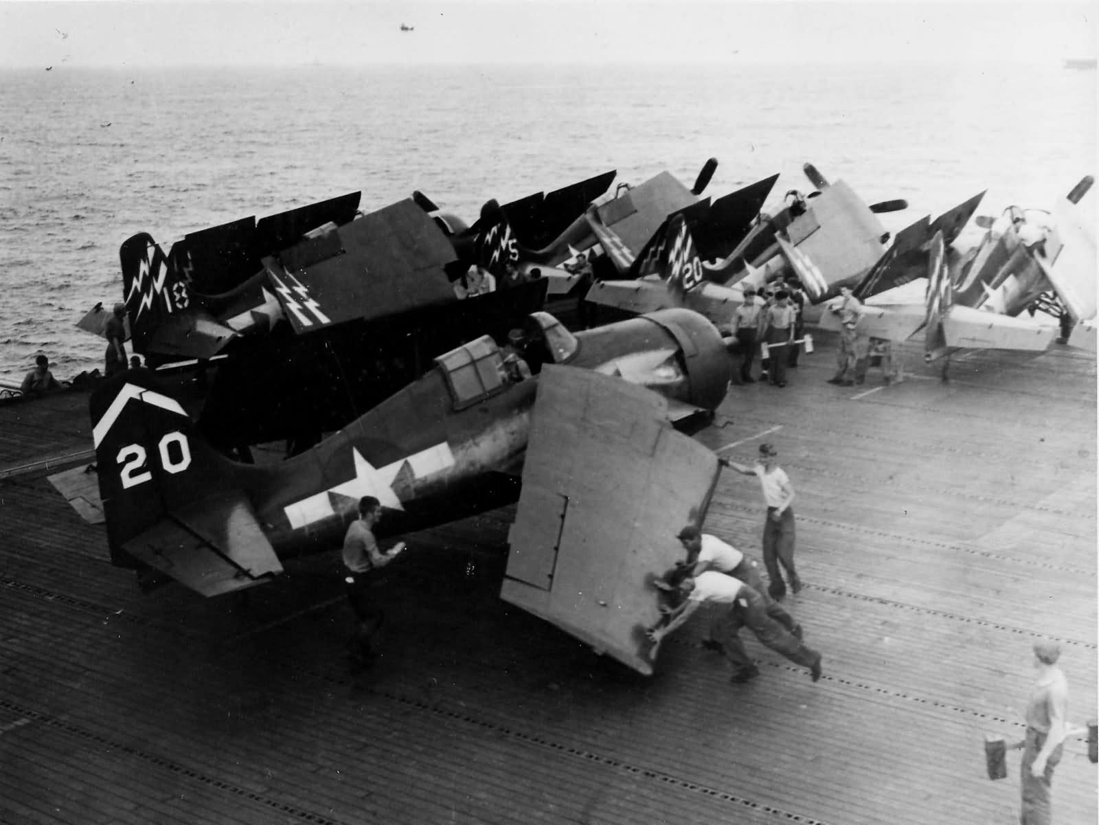 FM 2 Wildcat 20 of VC 71 on board the escort carrier USS Hoggatt Bay CVE 75 July 1945