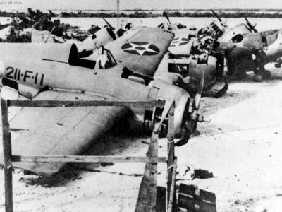 F4F-3 of VMF 211 wrecked on Wake Island