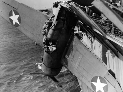 Crashed F4F-3 onboard USS Charger 28 March 1943
