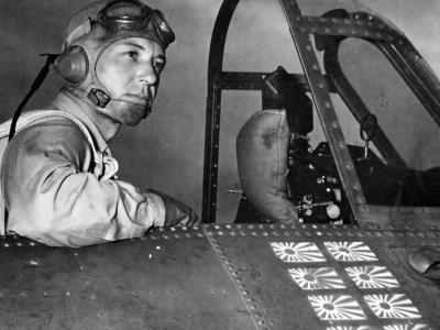Donald E. Runyon in the cockpit of his F4F, 1942