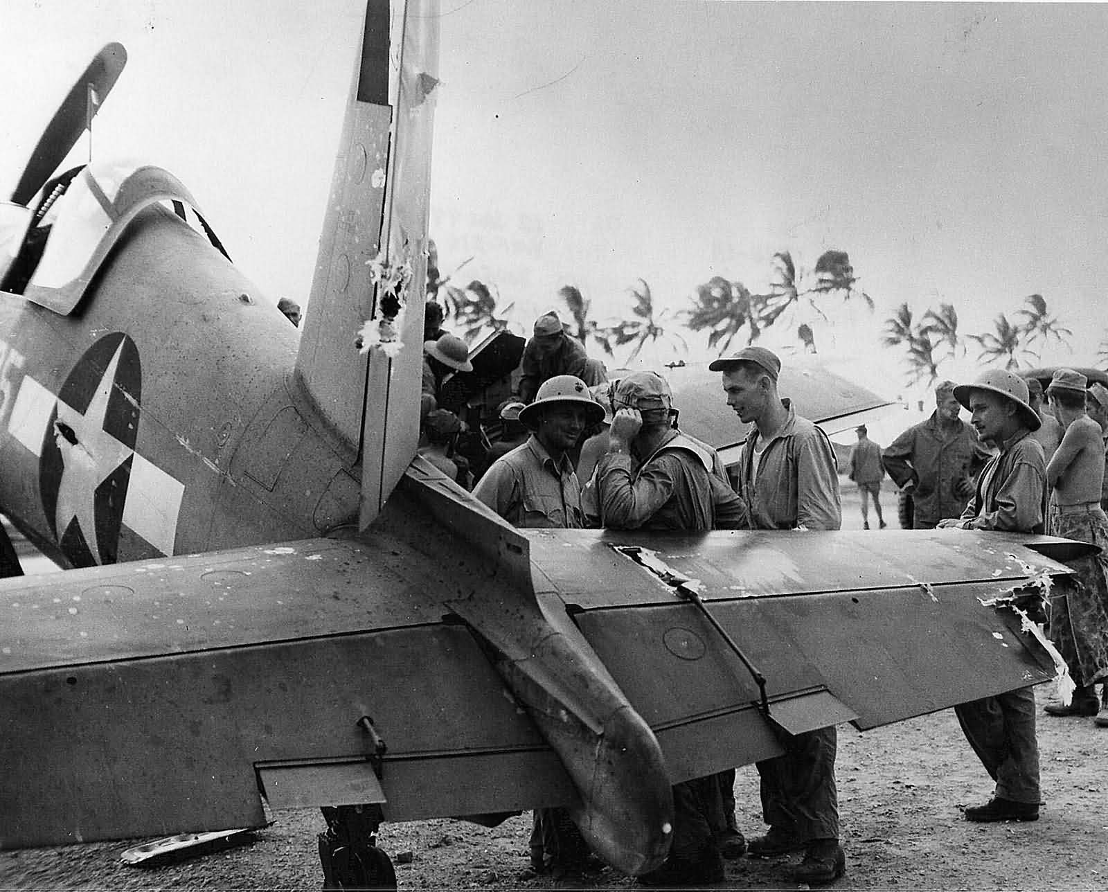 Damaged F4U of VMF-216 