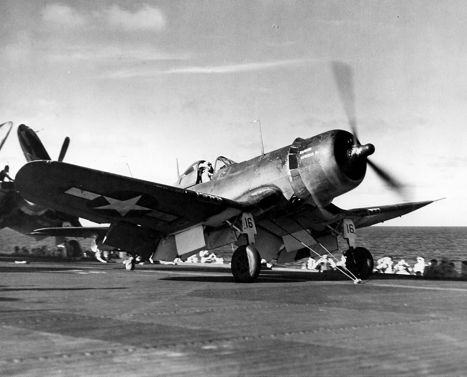 F4u 1a Corsair 16 Of Vmf 422 Hooked Up To A Catapult And Ready For