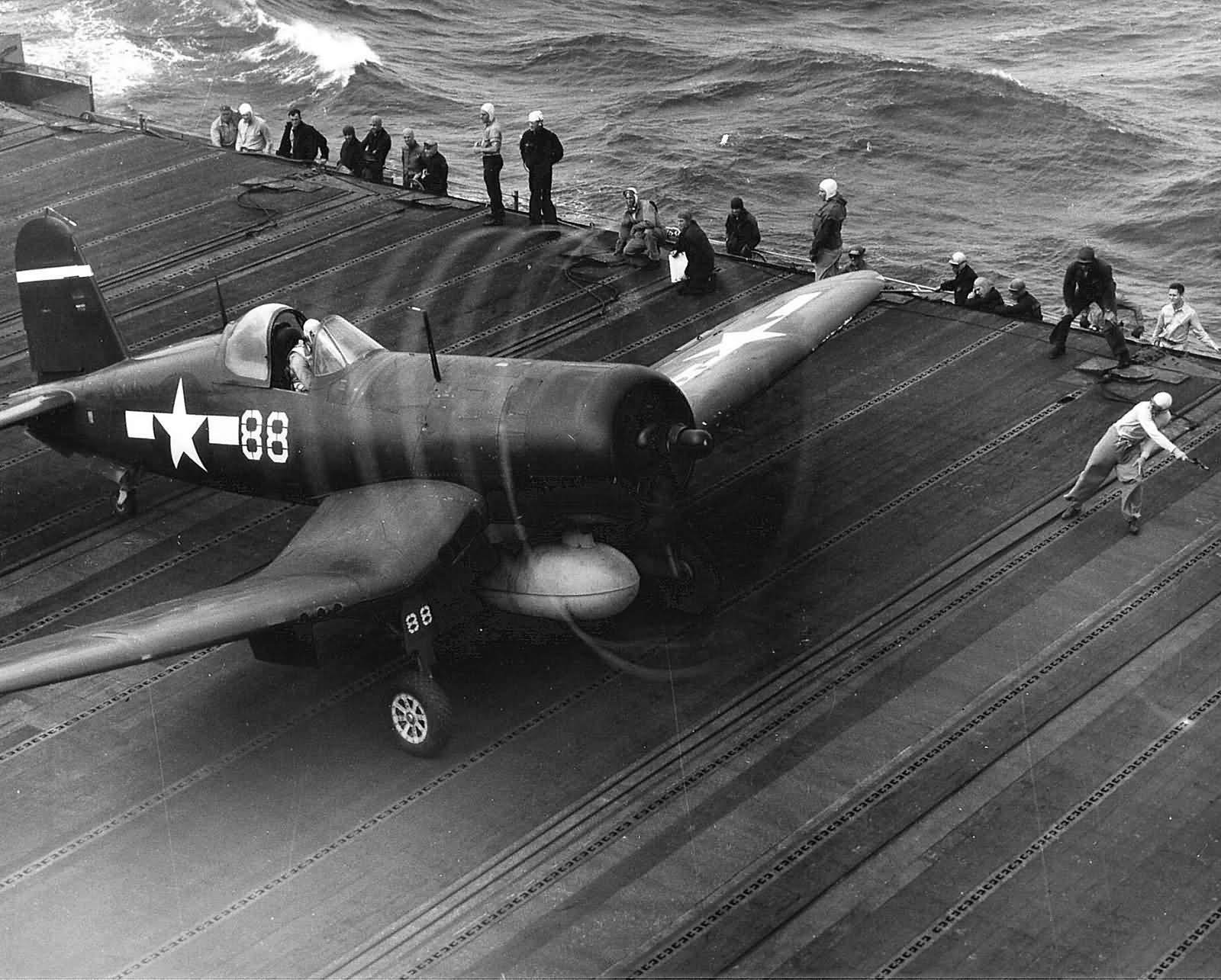 F4U-1D Corsair 88 on board the carrier USS Essex CV-9 on January 25, 1945