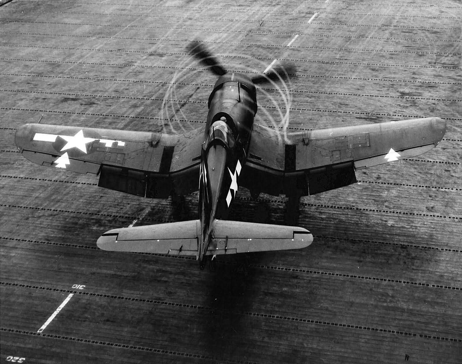 F4U-1D Corsair of VMF-112 on the flight deck of the USS Bennington CV-20 – February 10, 1945