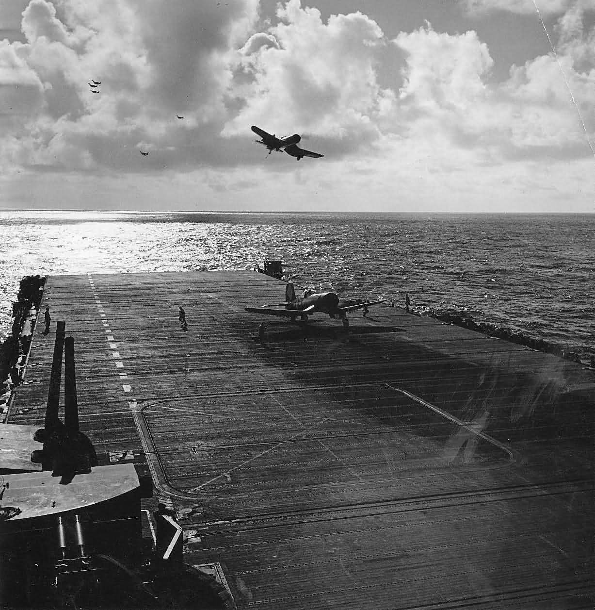 F4U Corsair on deck USS Franklin CV-13
