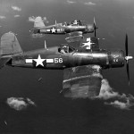 F4U-1A Corsairs #51 of VMF-113 in flight over Eniwetok Atoll on July 9, 1944