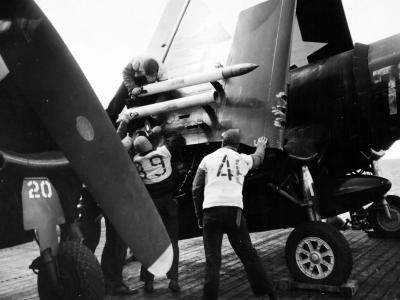 Ammunition handlers USS Hancock March 21, 1945