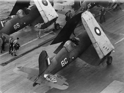 Damaged Corsair HMS Illustrious 21 June 1944