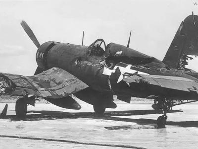 Damaged F4U-1D Okinawa 1945