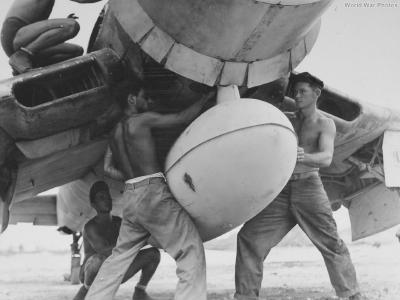 F4U with 165 gal napalm tank Peleliu 1944