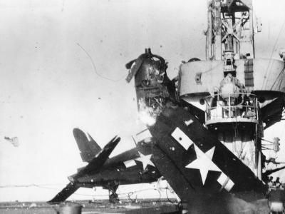 Crashed F4U aboard USS Prince William (CVE-31) February 1945 3