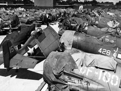 US Navy fighter depot with F6F, F4F and F4U