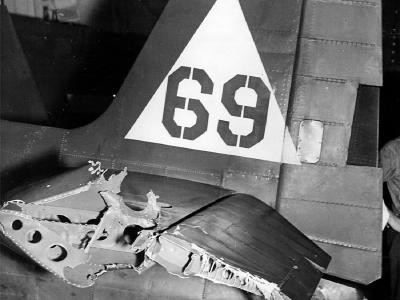 Damaged of an F6F-5 Hellcat 69 carrier USS Enterprise CV-6 October 19, 1944