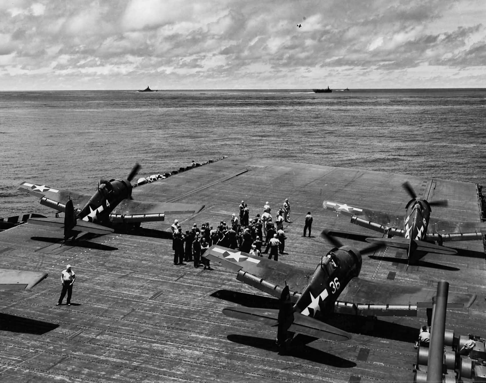 F6F-3 Hellcats of VF-16 on board the aircraft carrier USS Lexington CV-16 April 16, 1944