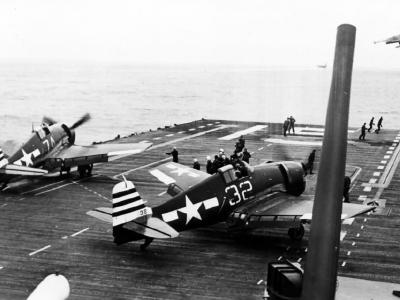 F6F-5 Hellcats white 32 and 74 of VF-12 onboard USS Randolph CV-15 1945