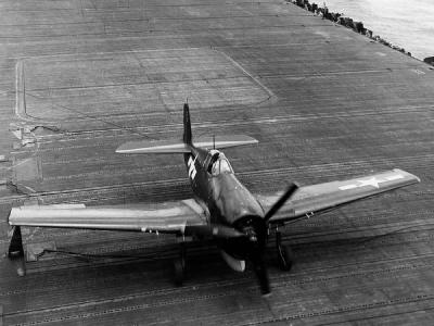 F6F-5 Hellcat on the flight deck