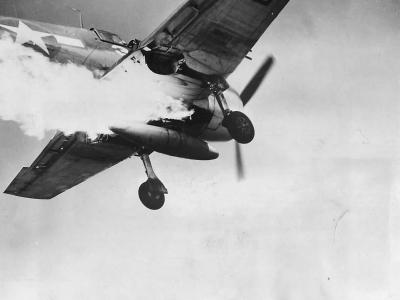 Lt. Magge Prepares to Land Burning F6F Hellcat on USS COWPENS 1944
