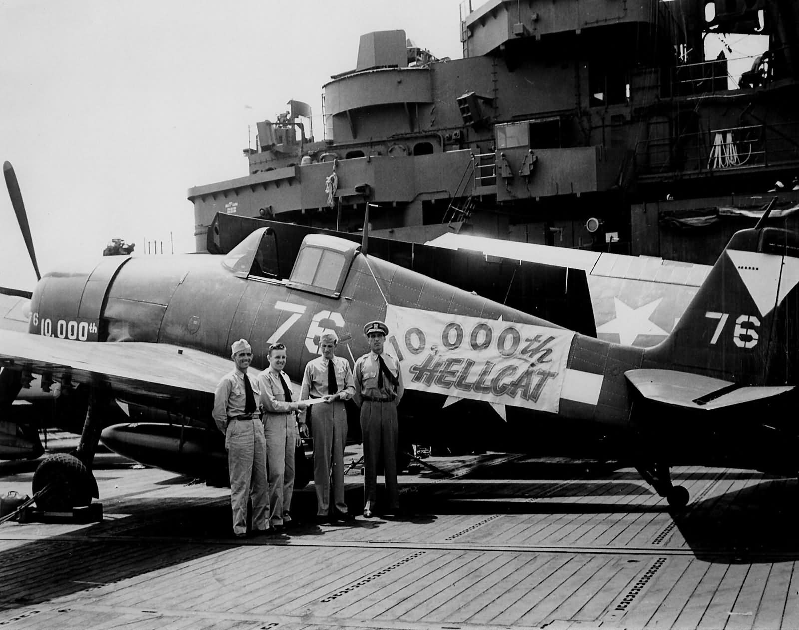 The 10000th Hellcat #76 produced by Grumman after delivery to VBF-87, carrier USS Ticonderoga (CV-14) June 5, 1945