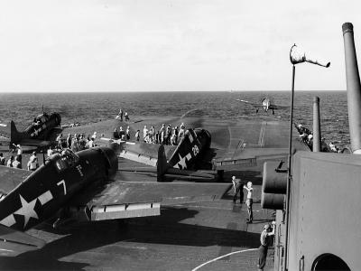 USS Lexington CV-16 March 23, 1944 Hellcats of VF-16 and SBD Dauntless of VB-16